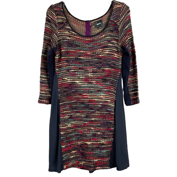 Anthropologie Maeve Stripeknit Swing Tweed Boucle Navy Blue Mini Dress sz Small - Picture 2 of 11